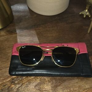 Ray-Ban Gold Frame Sunglasses with Black Lenses